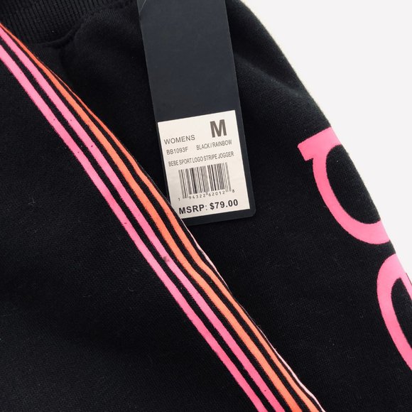 BEBE Sport Logo Stripe Black Jogger NWT Size Med - Picture 3 of 10